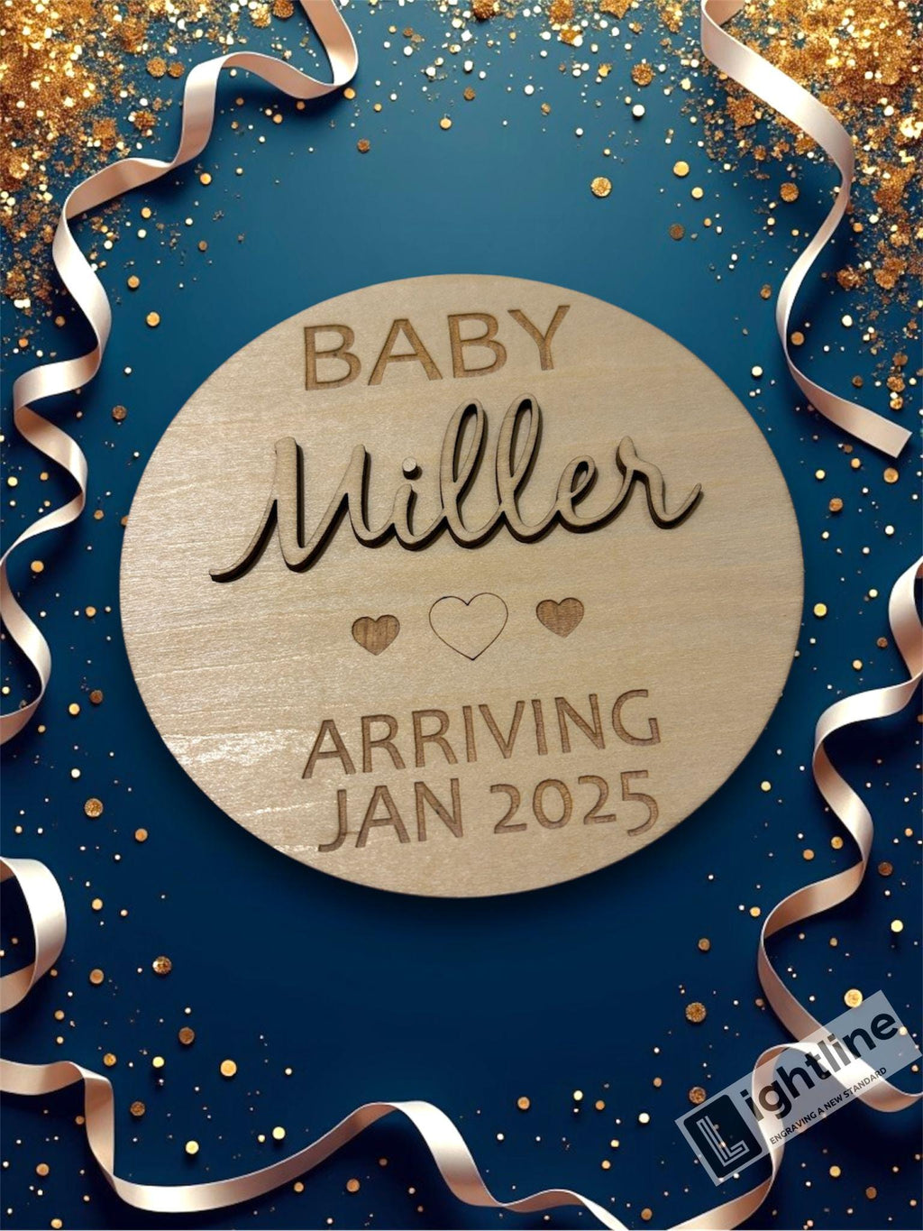 Personalized Wood Engraved Baby Announcement Sign: Due Date Plaque