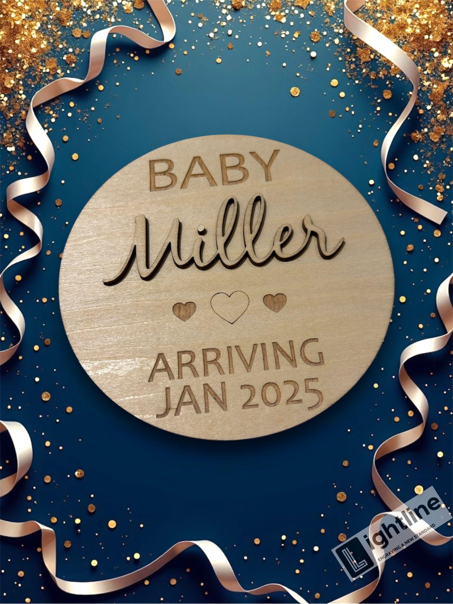Personalized Wood Engraved Baby Announcement Sign: Due Date Plaque