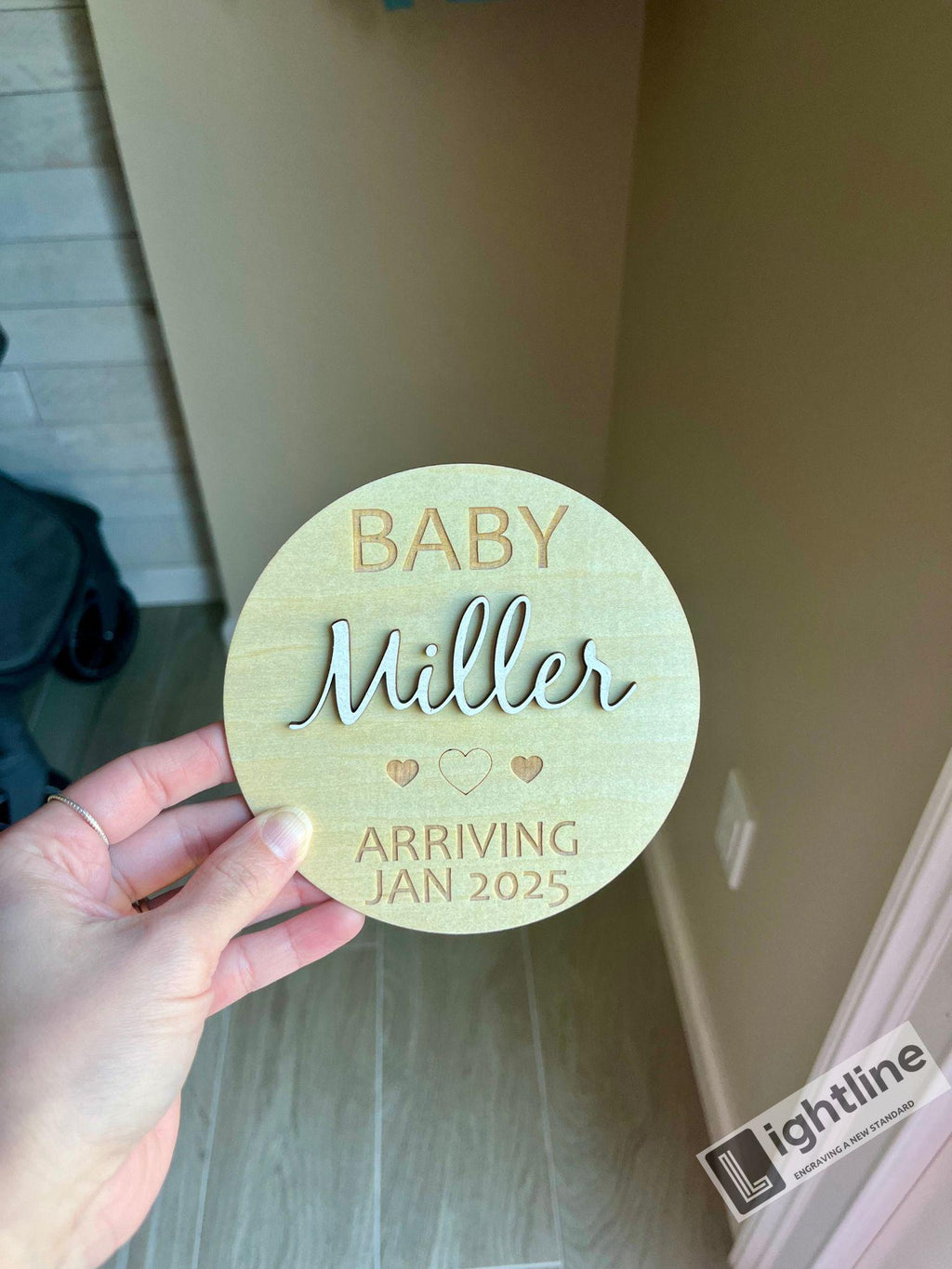 Personalized Wood Engraved Baby Announcement Sign: Due Date Plaque