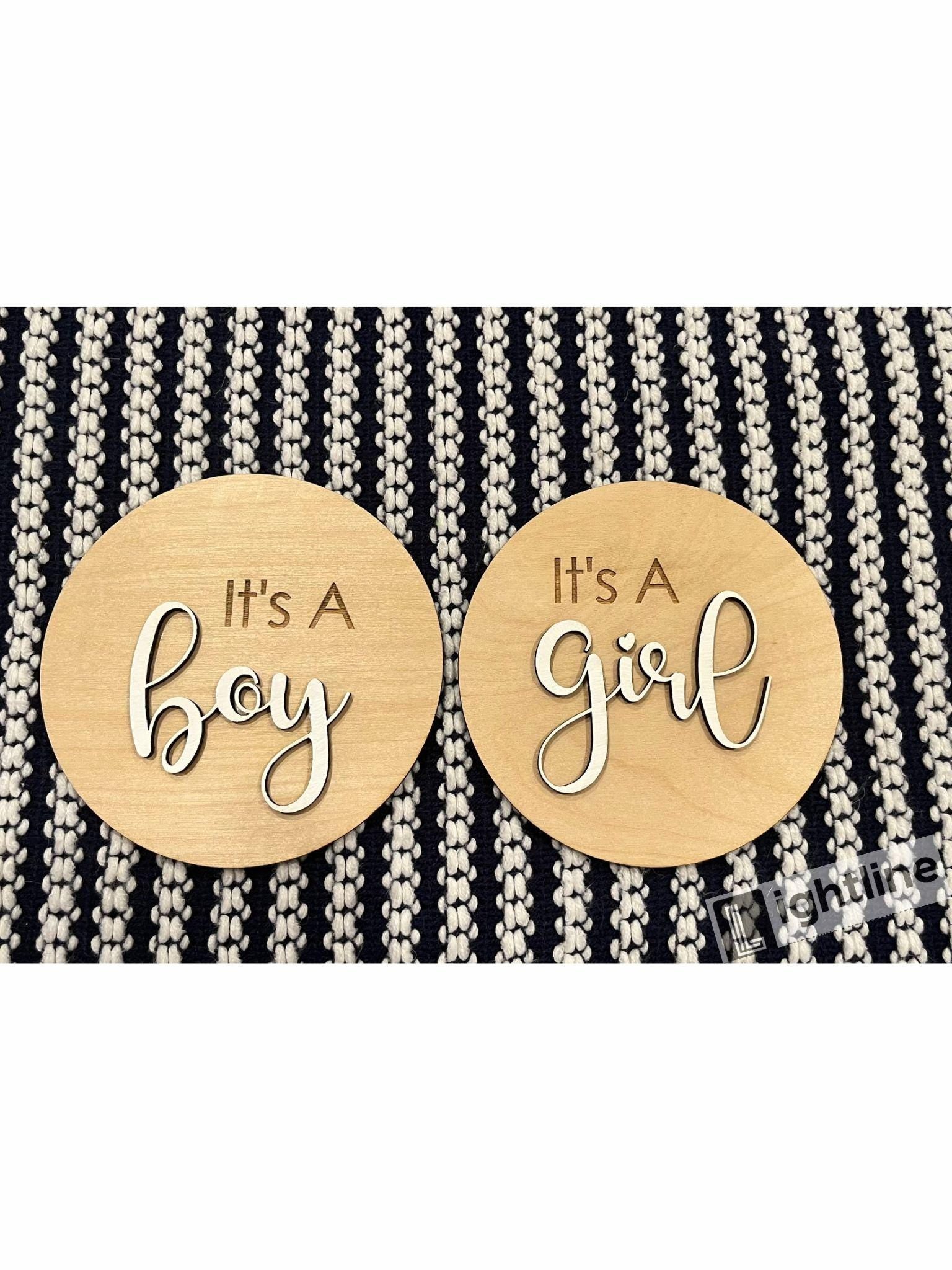 Engraved Wood Gender Reveal Announcement Sign: Photo Prop