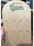 Wooden My First Year Photo Milestone Board: 12 Month Birthday Decor