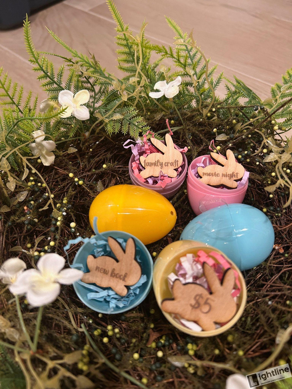 Wooden Bunny Easter Egg Hunt Tokens: Prize Rewards, Set of 12