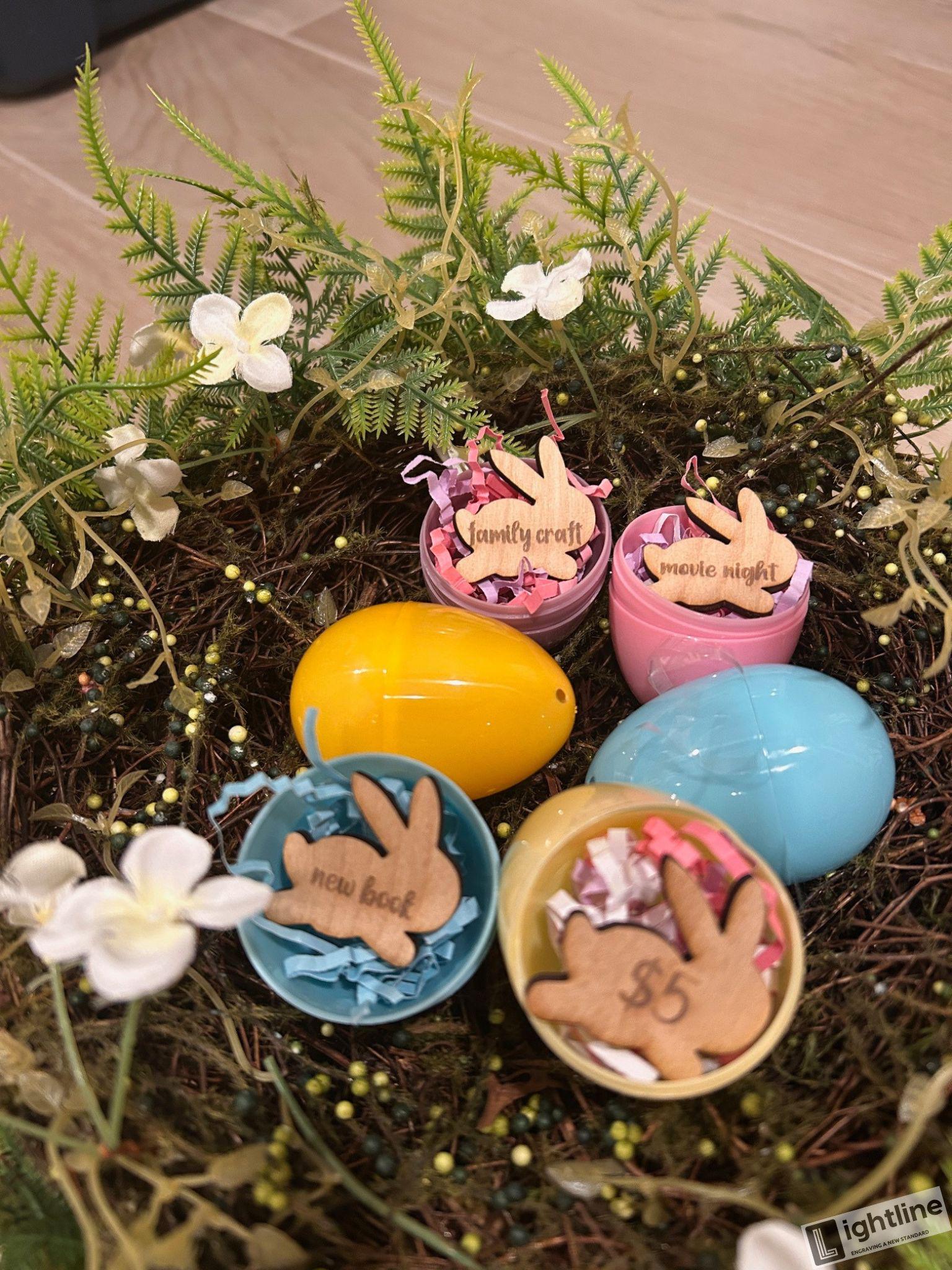 Wooden Bunny Easter Egg Hunt Tokens: Prize Rewards, Set of 12