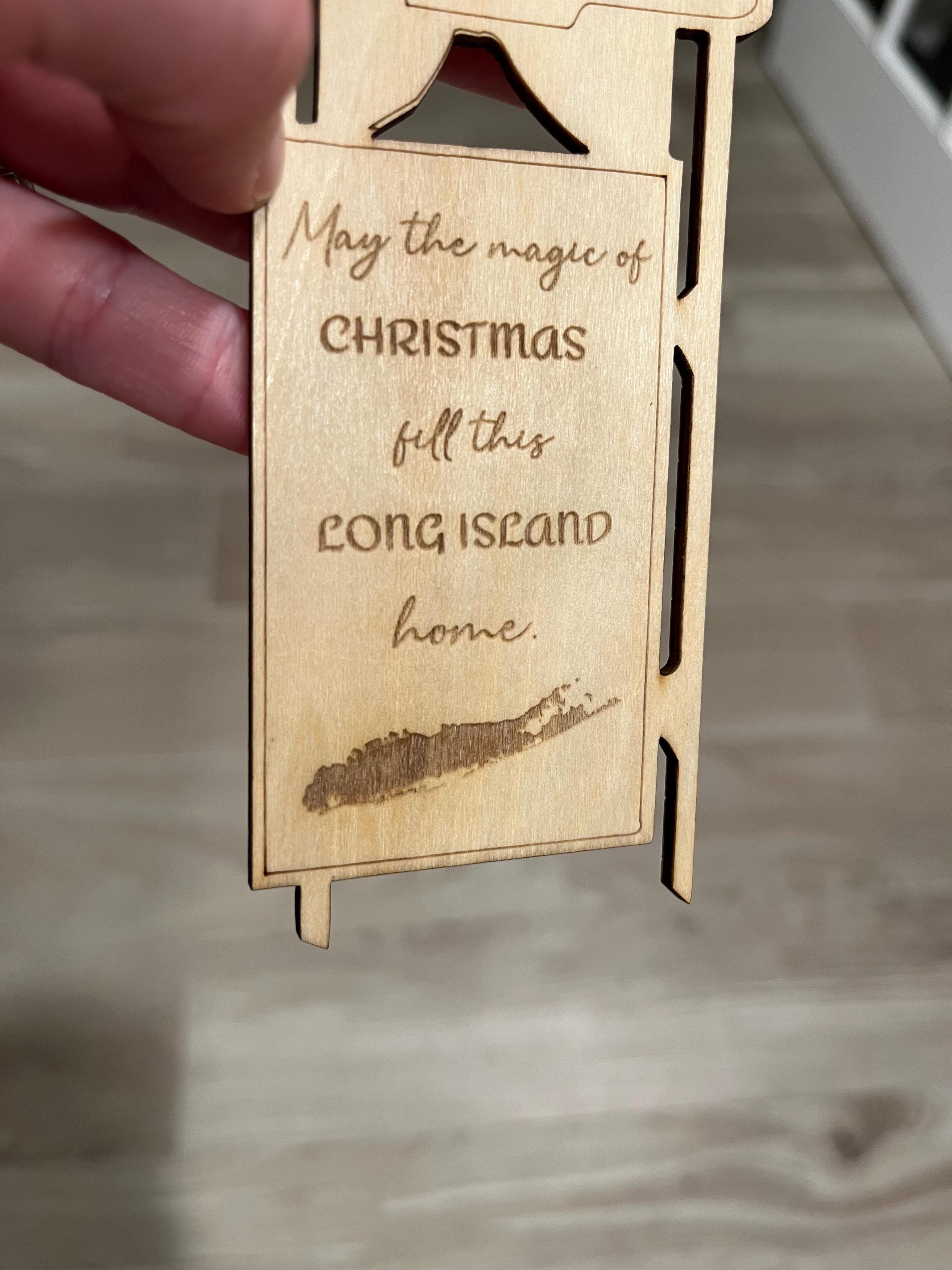 Long Island Christmas Ornament | Engraved Wooden Sled Keepsake