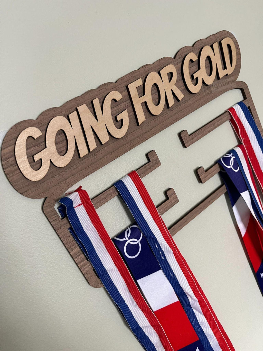 Going for Gold Custom Medal Display, Personalized Name Wood Wall Hanger for Medals and Ribbons