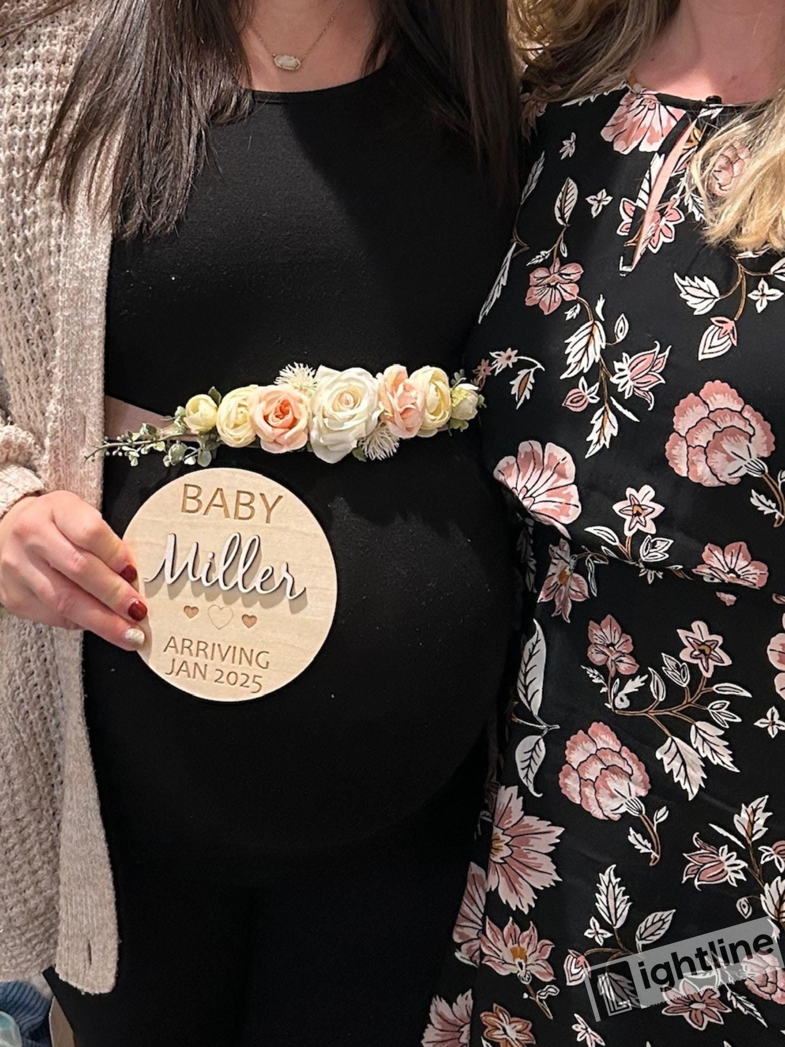 Personalized Wood Engraved Baby Announcement Sign: Due Date Plaque