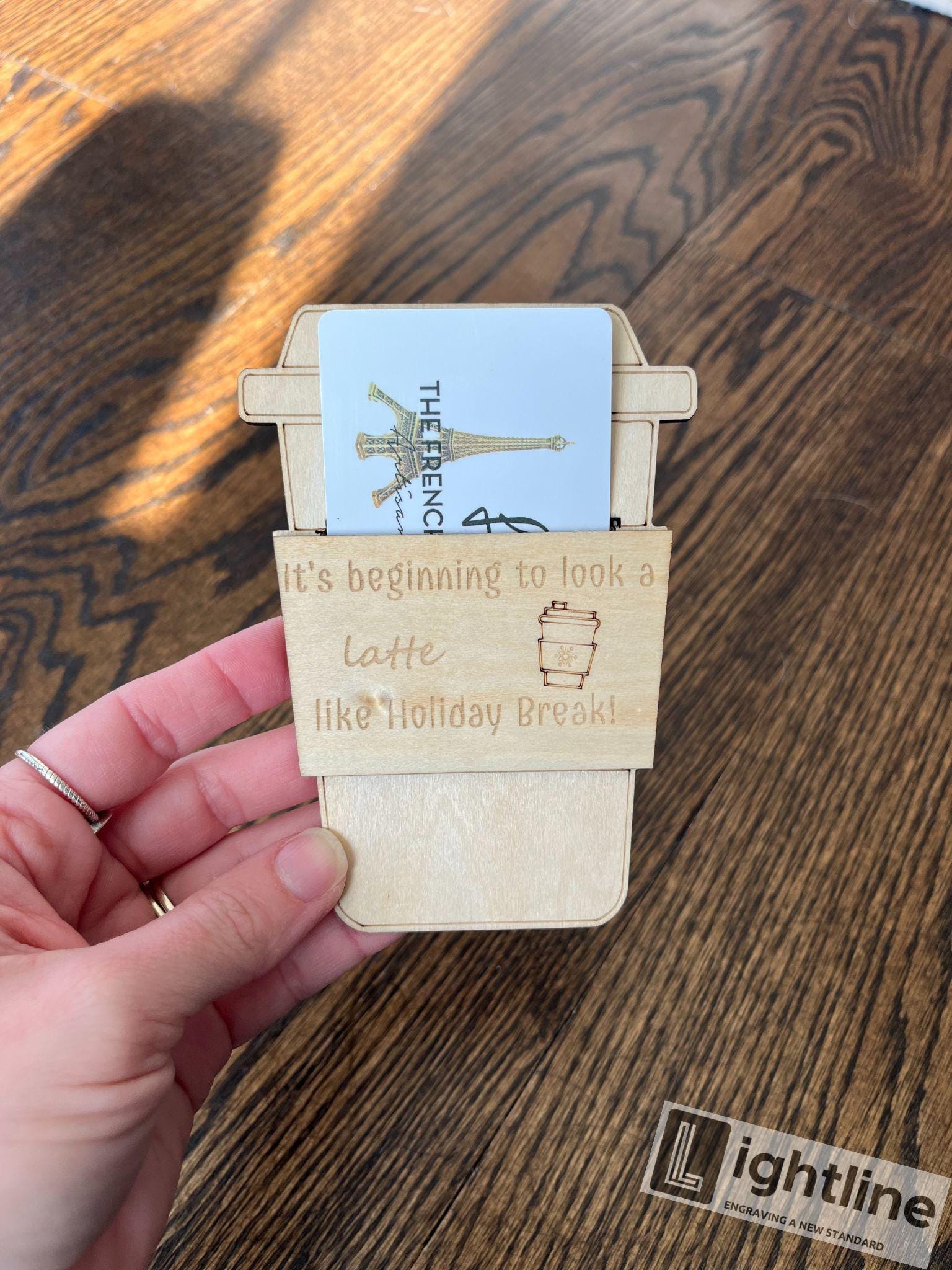 Engraved Wood Coffee Cup Gift Card Holder | Teacher Appreciation