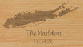 HORIZONTAL Engraved Long Island Map Bamboo Cutting Board with Heart Markers