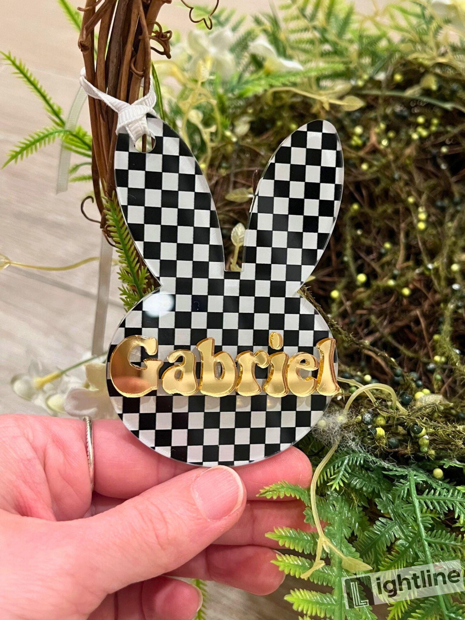 Checkered Easter Basket Tag: Personalized Name, Retro Decor