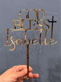 God Bless Name Cake Topper | Personalized Baptism, Christening or Communion Decor