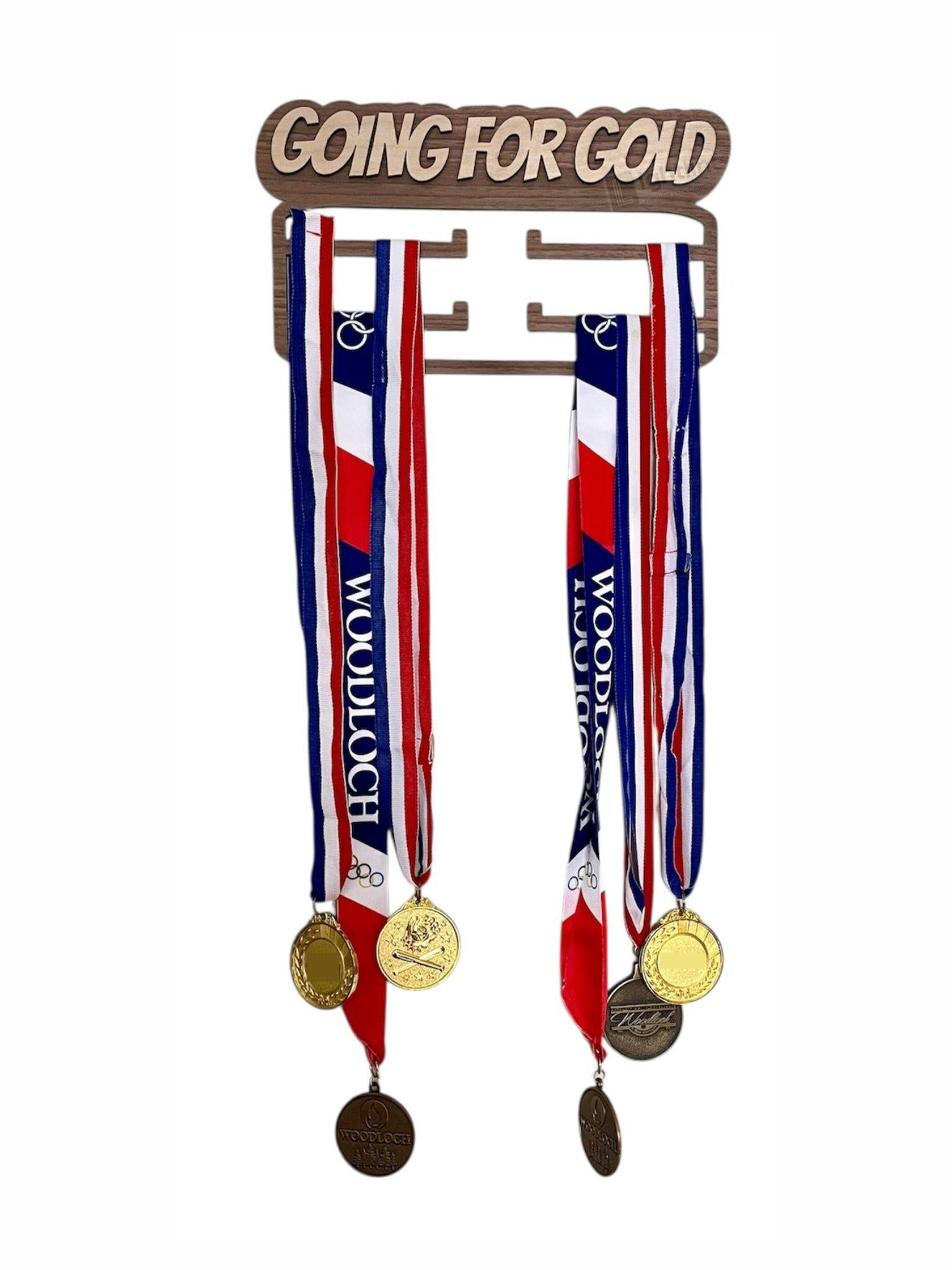 Going for Gold Custom Medal Display, Personalized Name Wood Wall Hanger for Medals and Ribbons