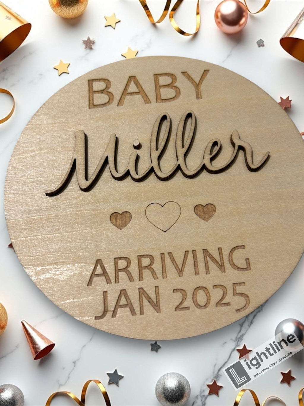 Personalized Wood Engraved Baby Announcement Sign: Due Date Plaque