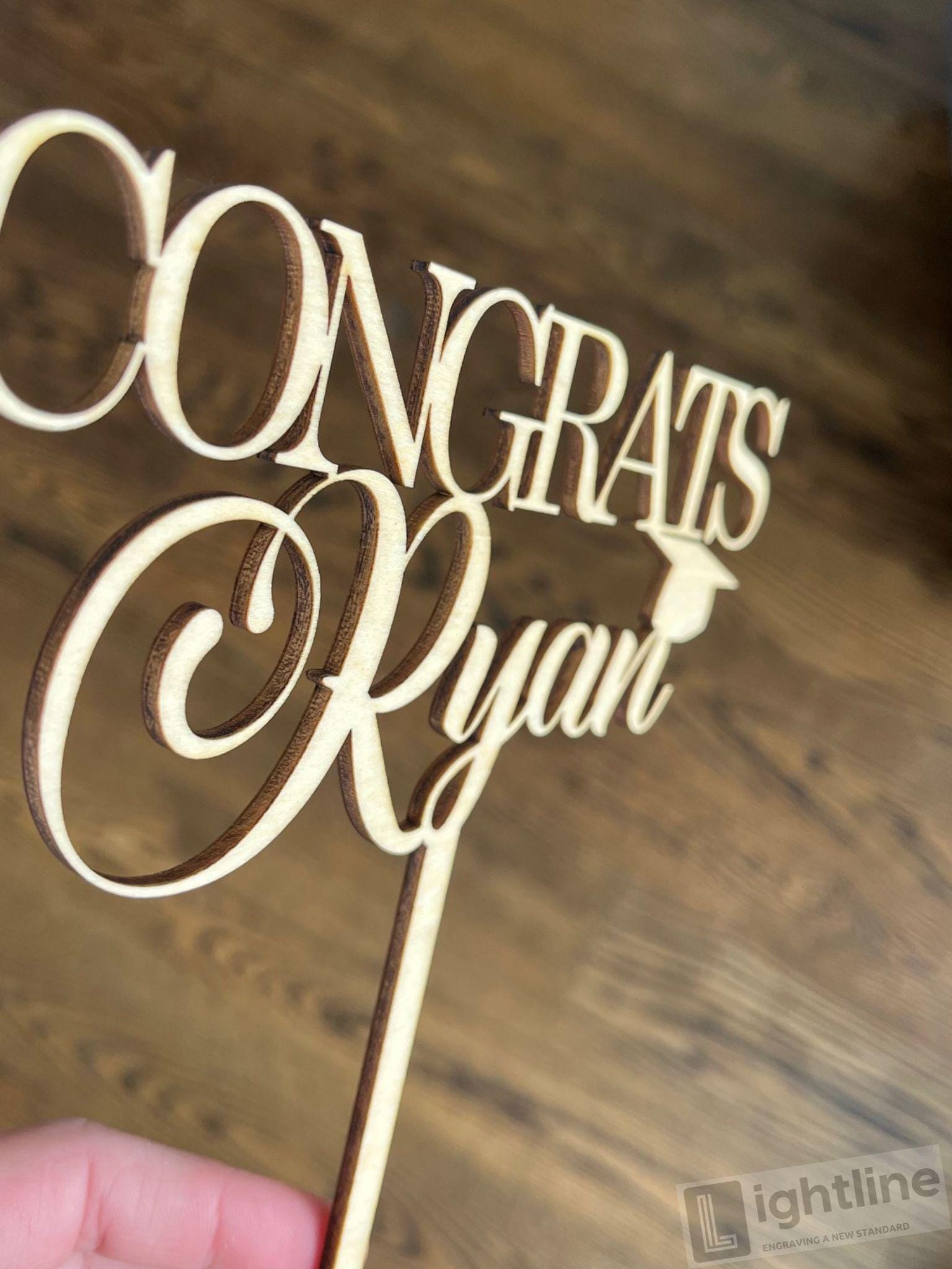 Personalized Graduation Cake Topper: Congrats, Name & Cap - Wood or Acrylic