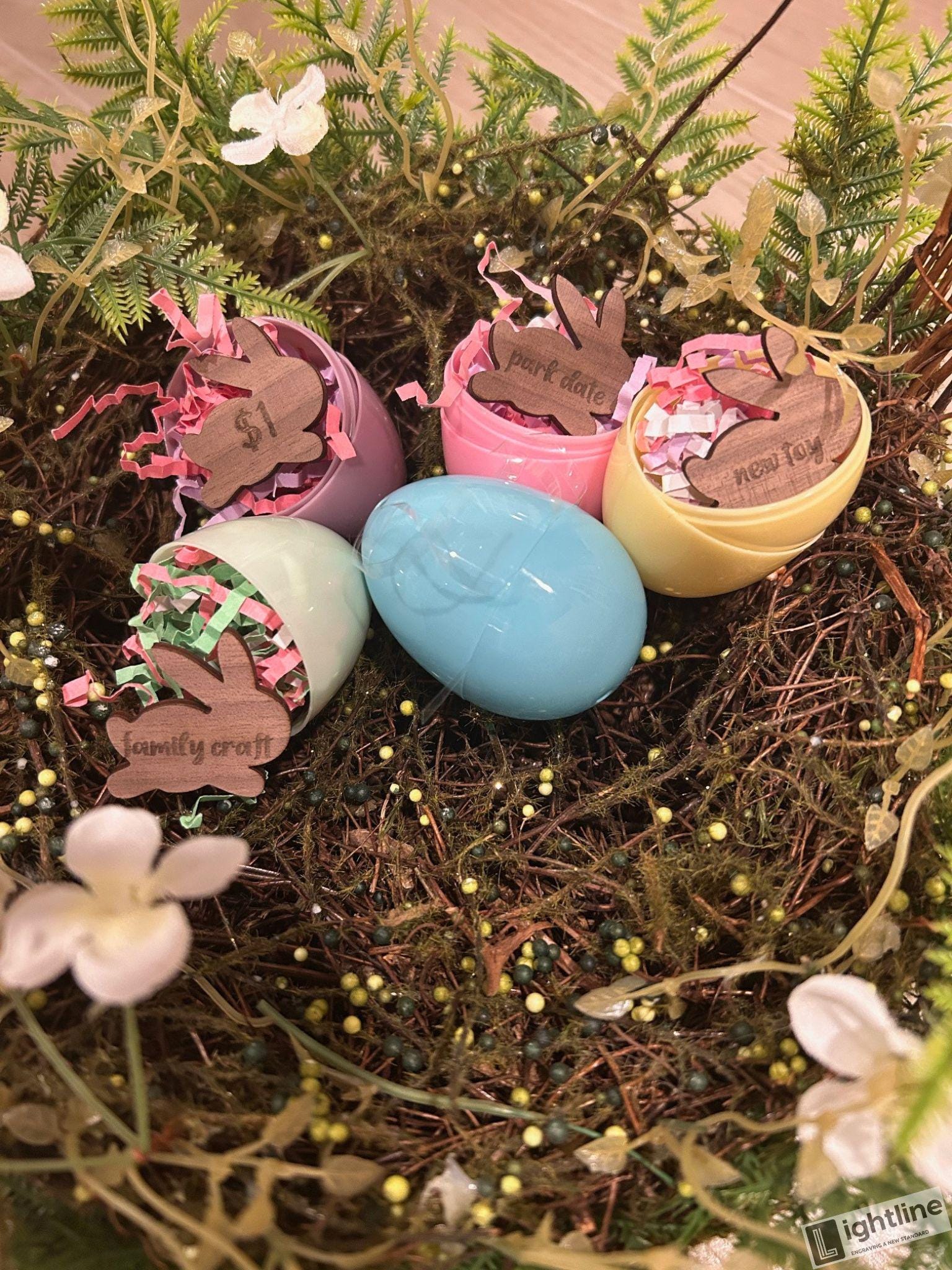 Wooden Bunny Easter Egg Hunt Tokens: Prize Rewards, Set of 12