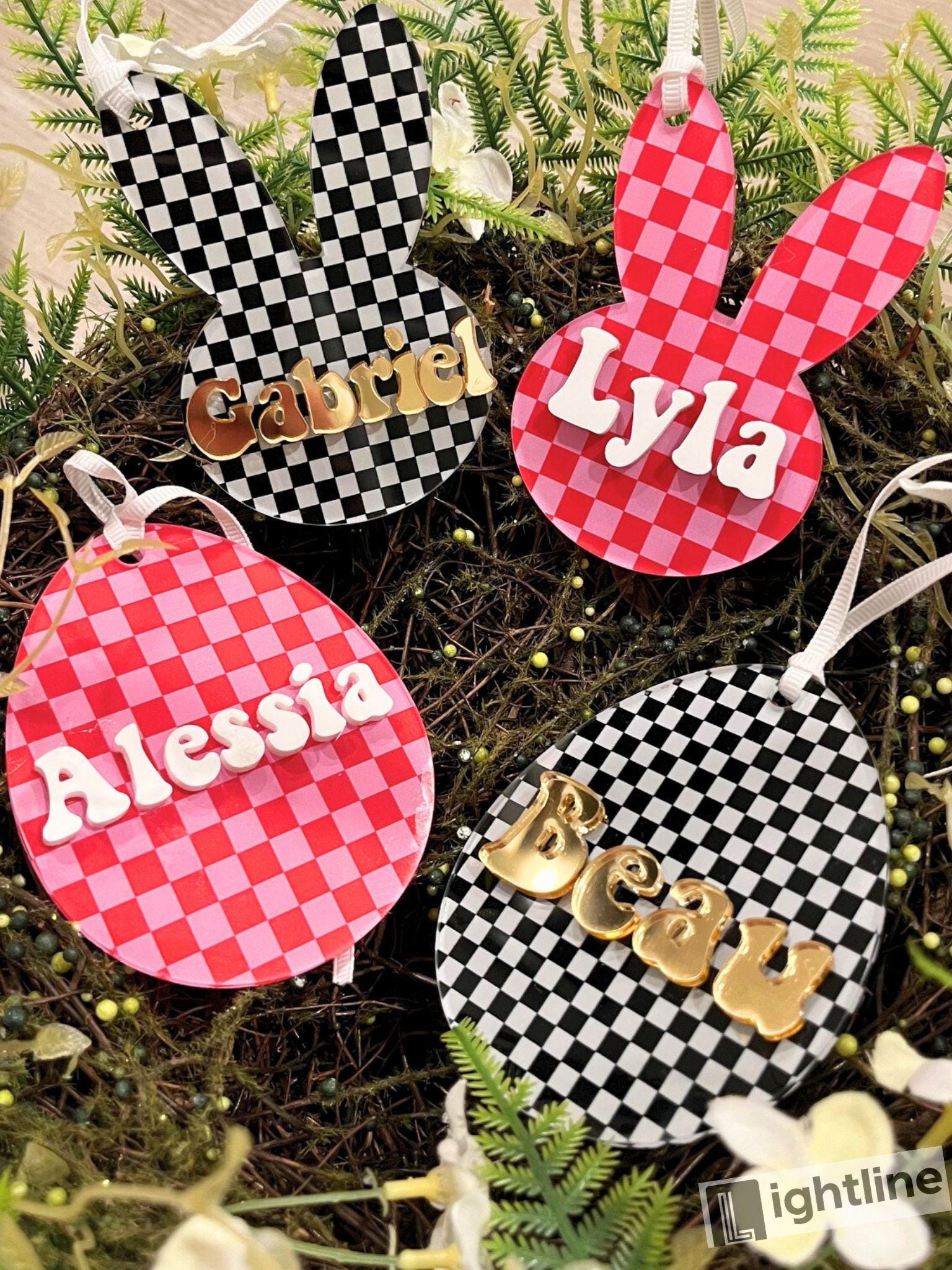 Checkered Easter Basket Tag: Personalized Name, Retro Decor