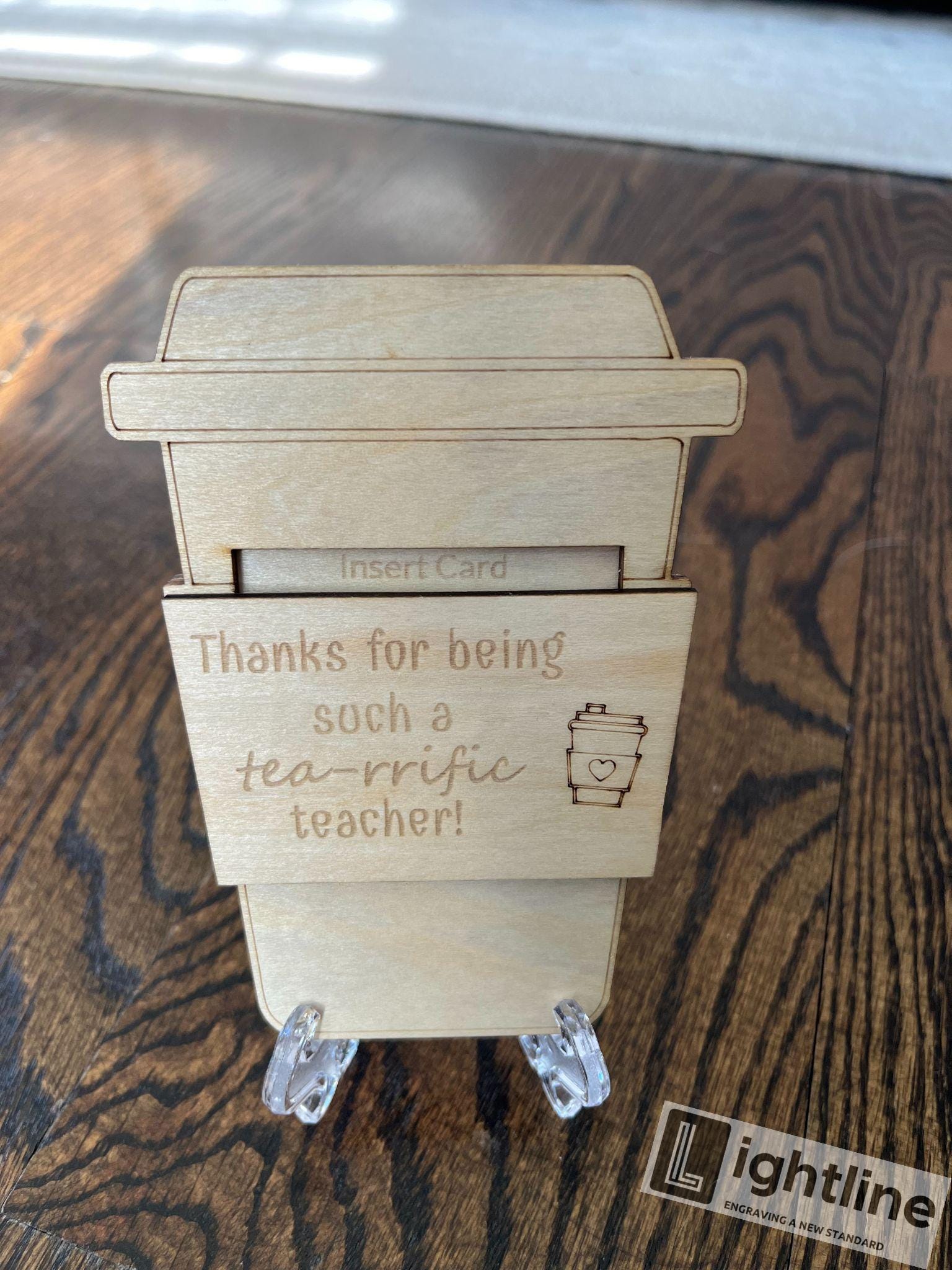 Engraved Wood Coffee Cup Gift Card Holder | Teacher Appreciation