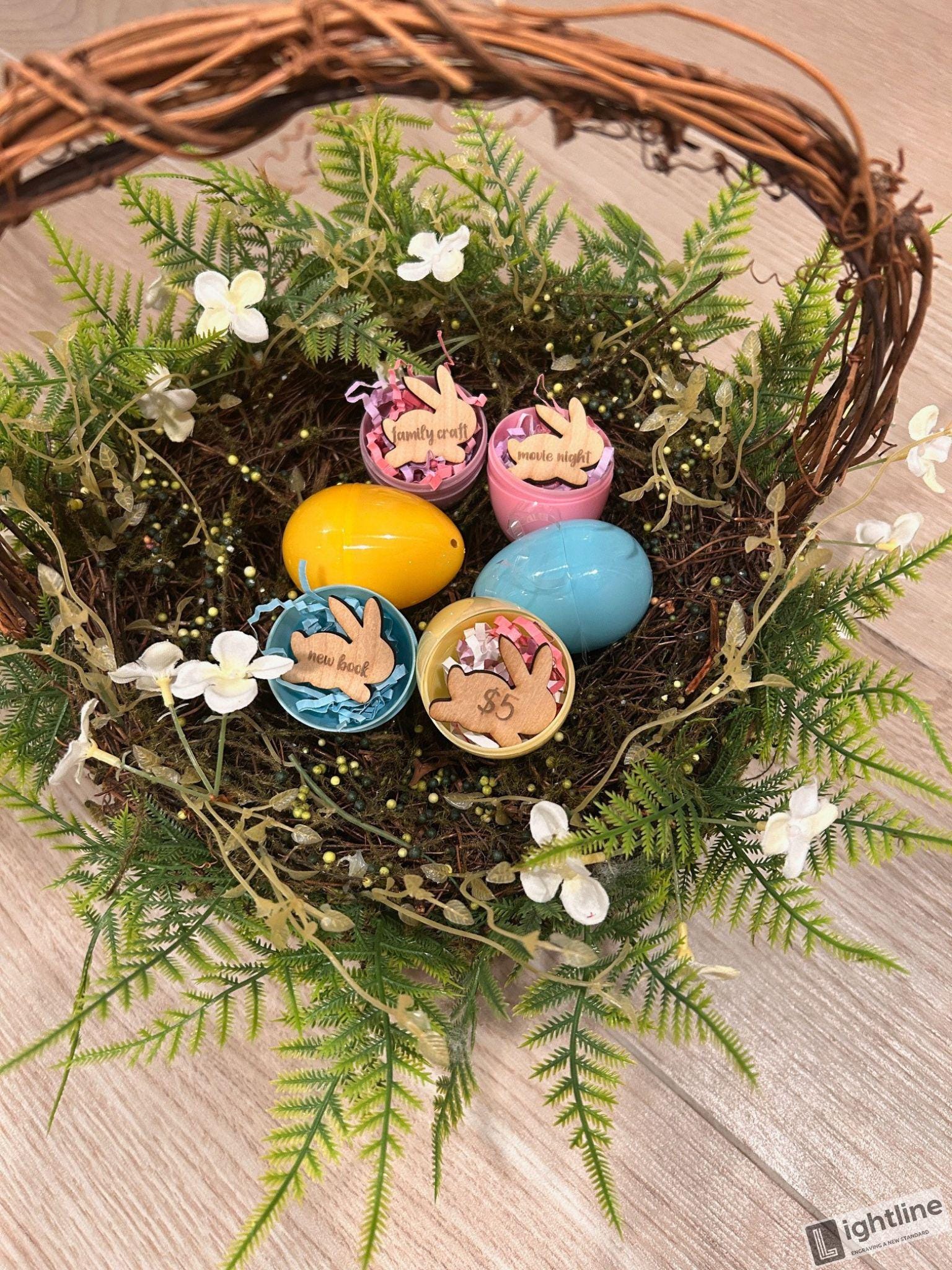 Wooden Bunny Easter Egg Hunt Tokens: Prize Rewards, Set of 12