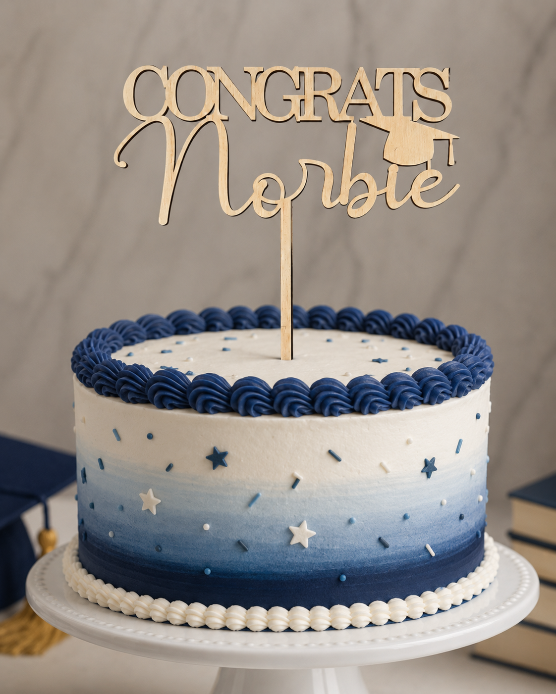 Personalized Graduation Cake Topper: Congrats, Name & Cap - Wood or Acrylic