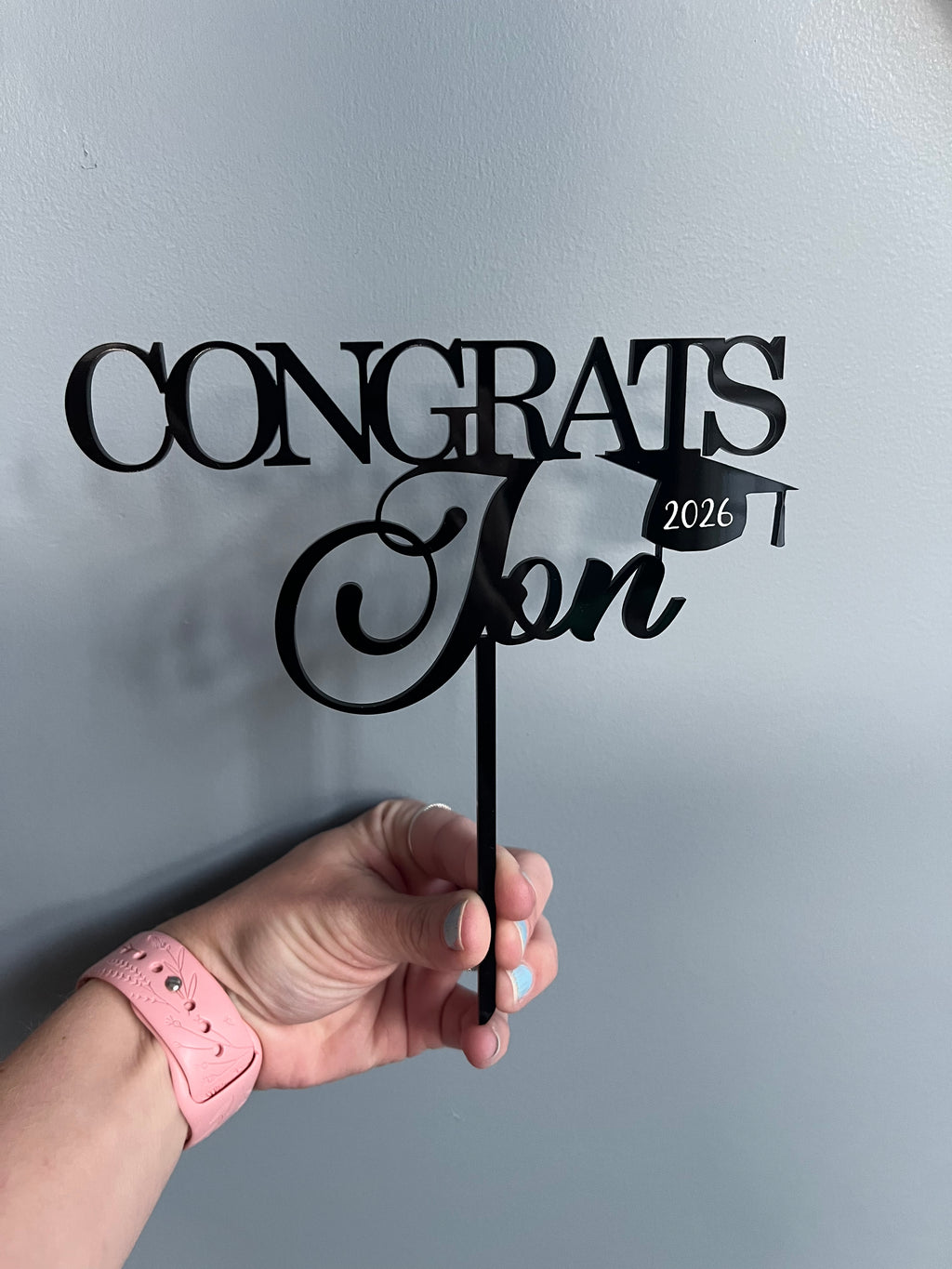 Personalized Graduation Cake Topper: Congrats, Name & Cap - Wood or Acrylic