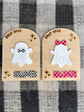 Halloween Ghost Countdown Sign: Checkered Wood Decor, Dry Erase