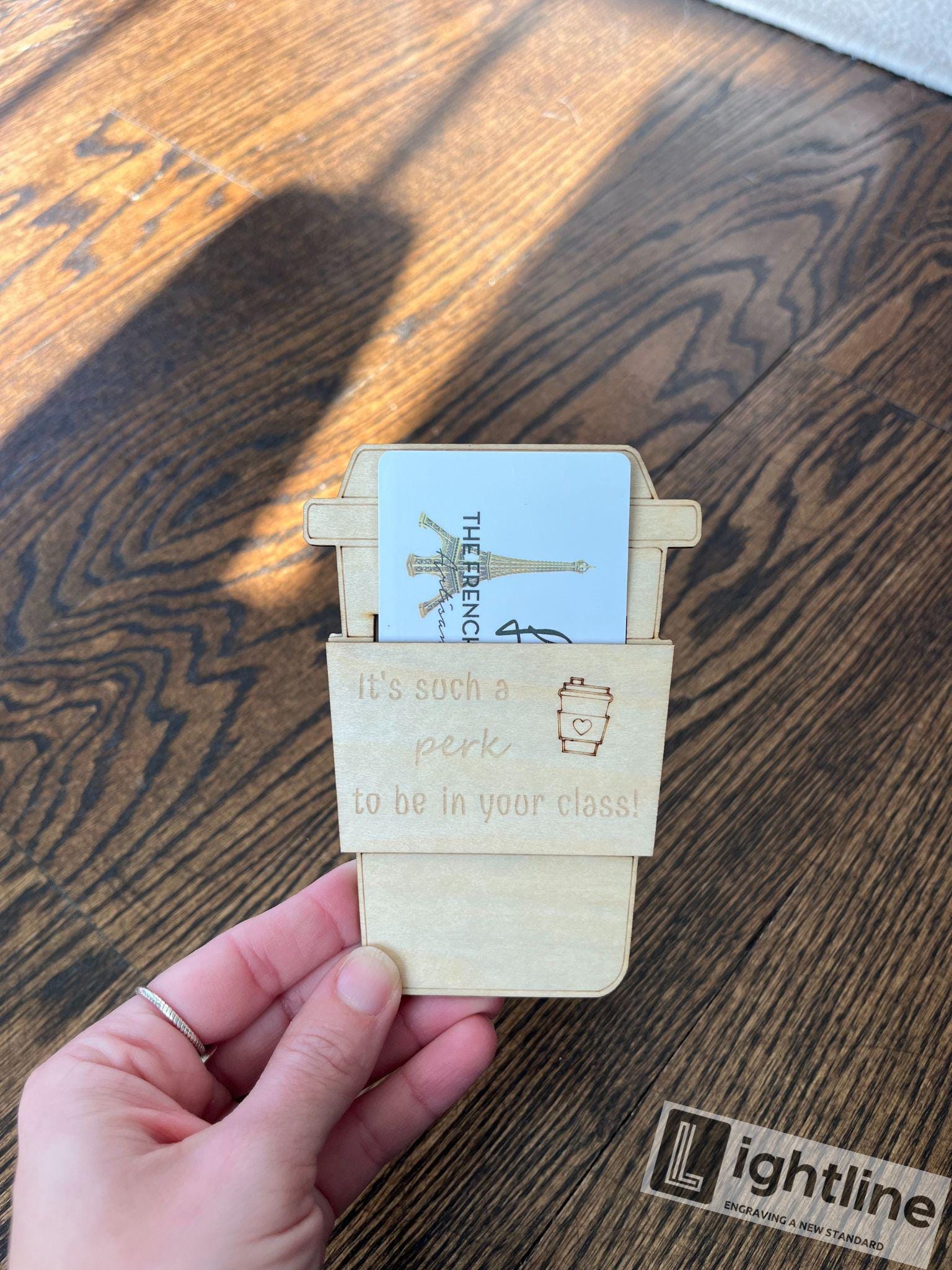 Engraved Wood Coffee Cup Gift Card Holder | Teacher Appreciation