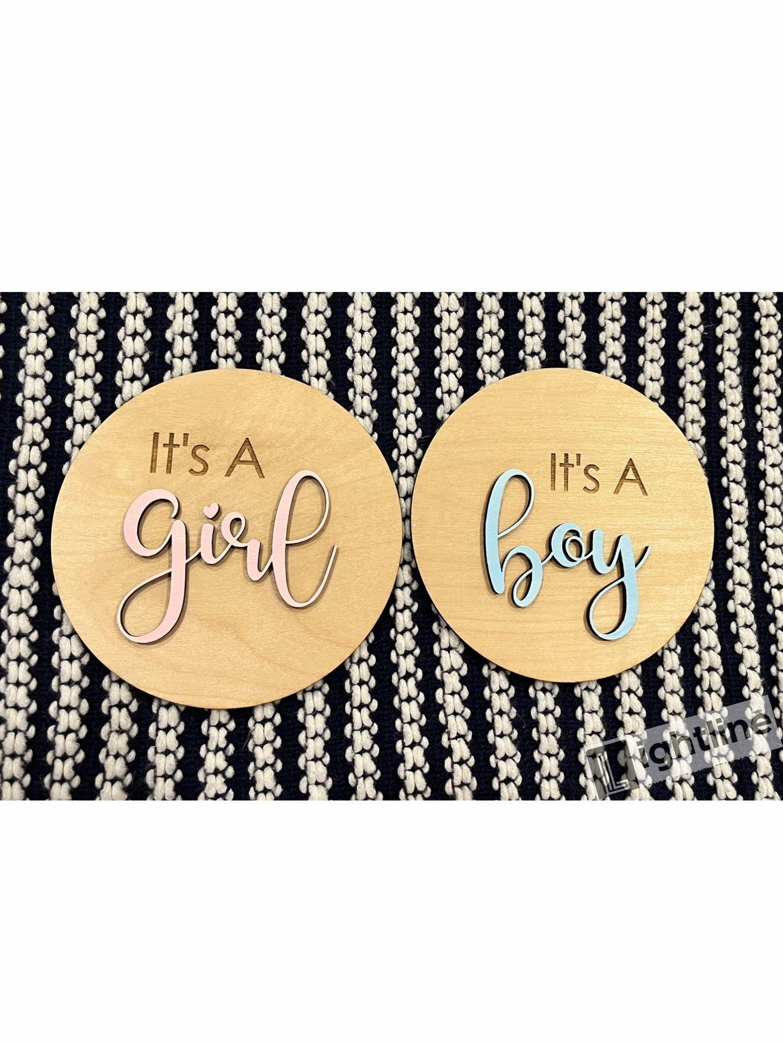 Engraved Wood Gender Reveal Announcement Sign: Photo Prop