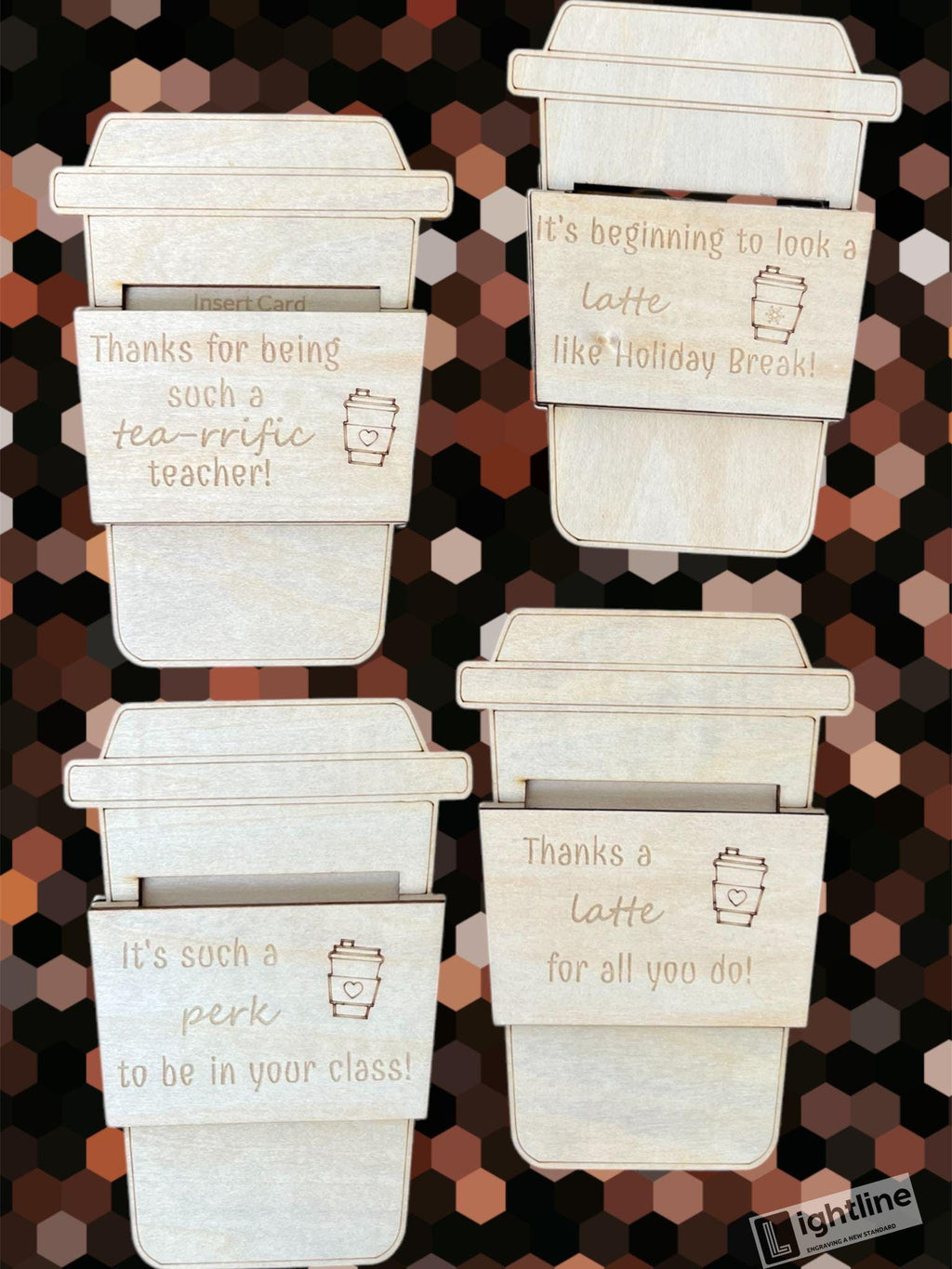Engraved Wood Coffee Cup Gift Card Holder | Teacher Appreciation