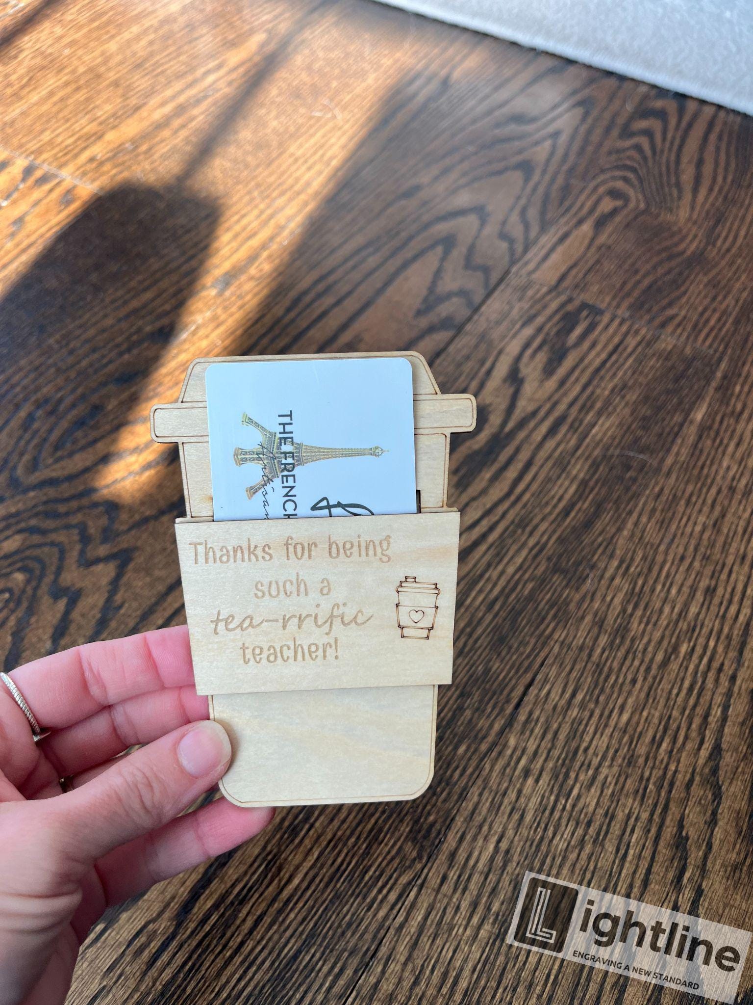 Engraved Wood Coffee Cup Gift Card Holder | Teacher Appreciation