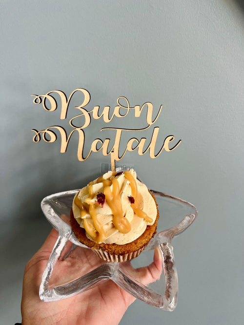 Buon Natale Wood Cake Topper: Italian Christmas Dessert Dolci Table Decor