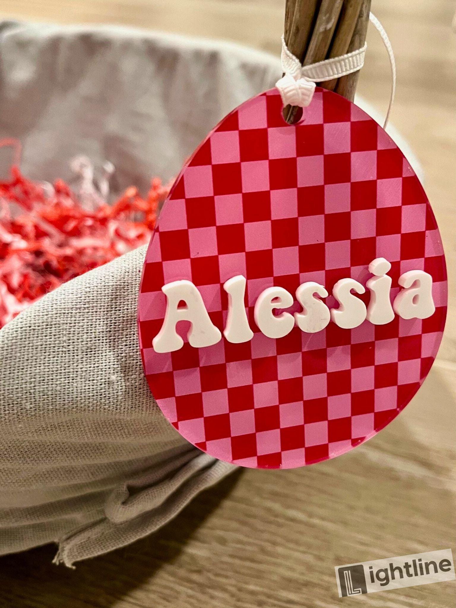 Checkered Easter Basket Tag: Personalized Name, Retro Decor