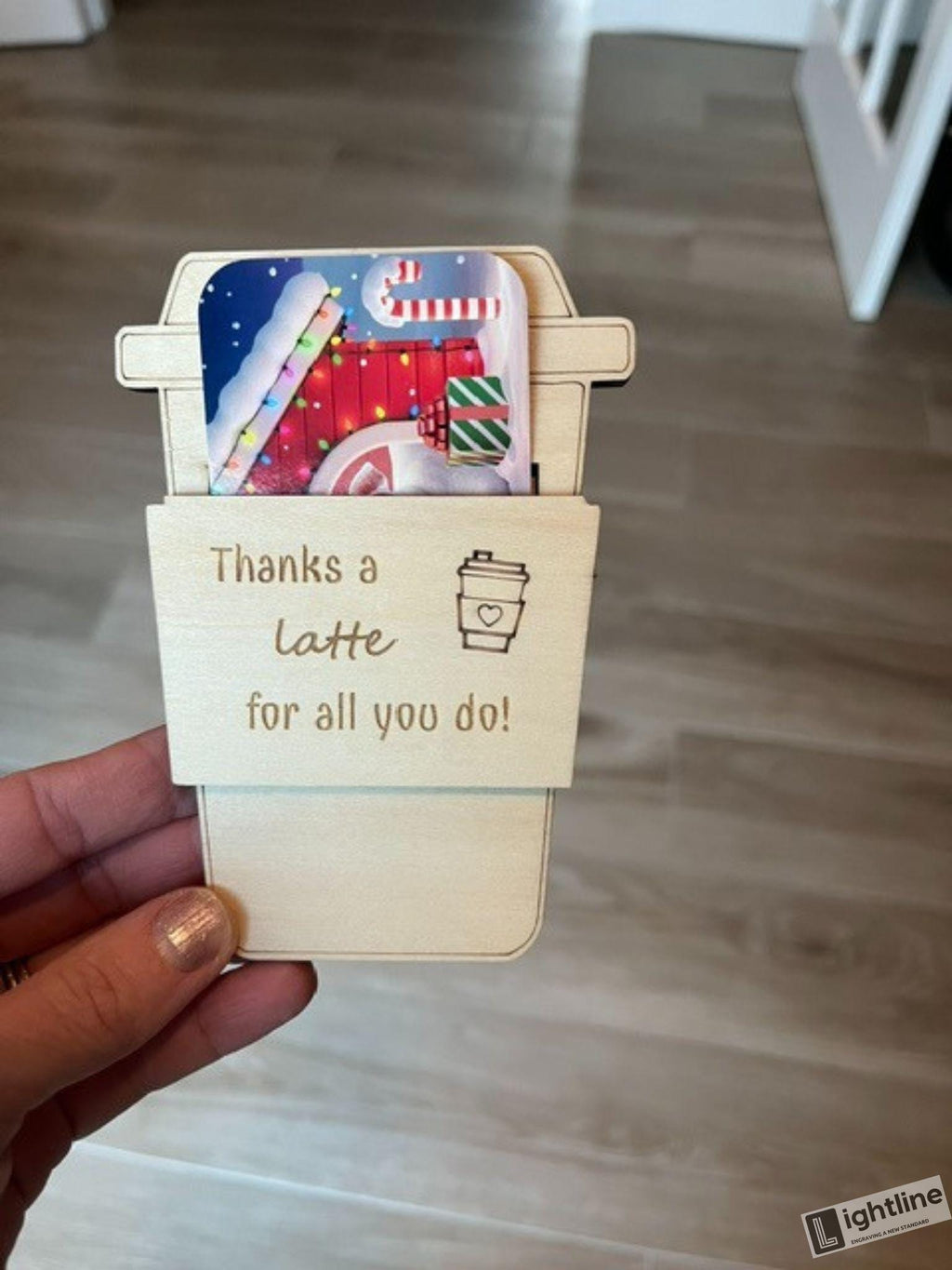 Engraved Wood Coffee Cup Gift Card Holder | Teacher Appreciation