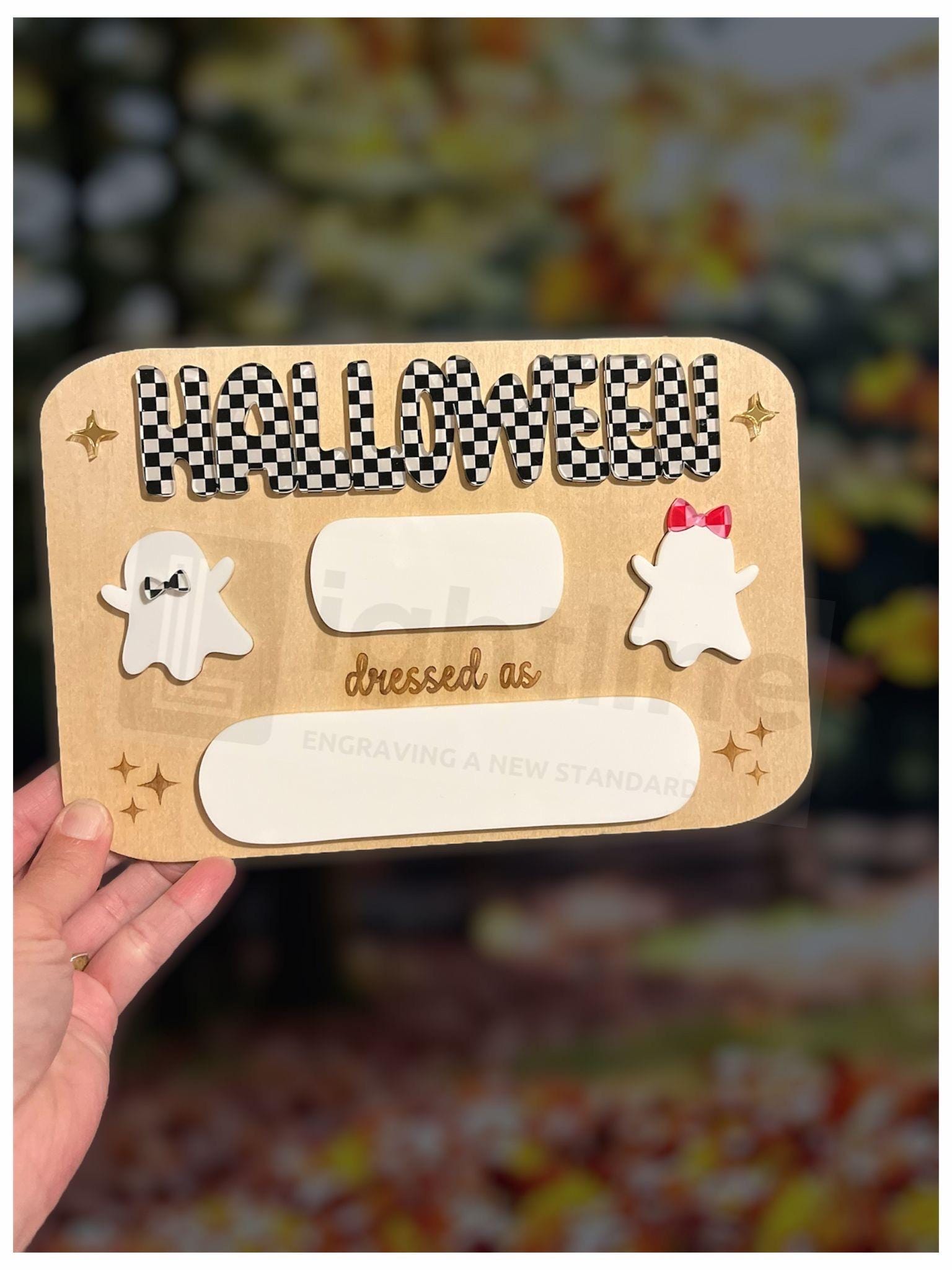 Halloween Costume Keepsake Sign: Checkered Ghost Decor
