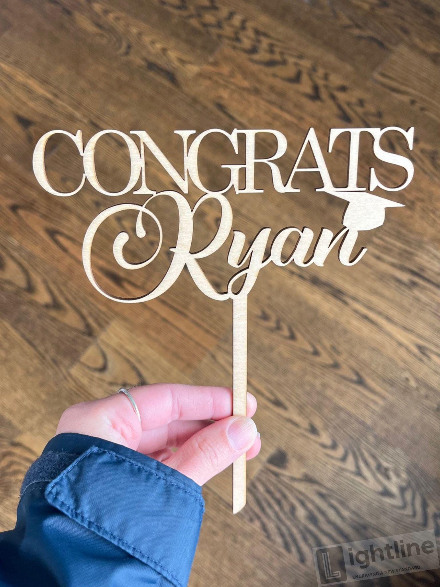 Personalized Graduation Cake Topper: Congrats, Name & Cap - Wood or Acrylic