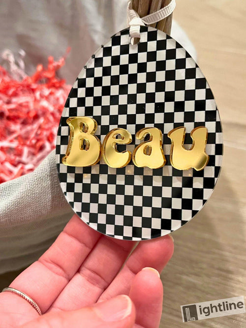 Checkered Easter Basket Tag: Personalized Name, Retro Decor